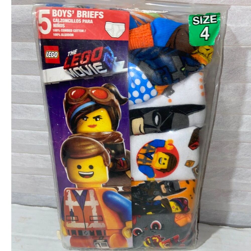 LEGO Movie | Boys Briefs - SIZE 4 | 5 Pack Kids Underwear - New